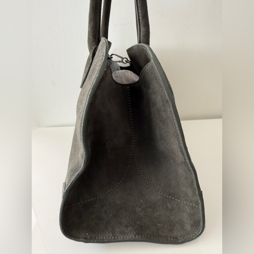 COS Small Studio Suede Leather Shoulder Bag Tote Handbag, Gray - Picture 2 of 10